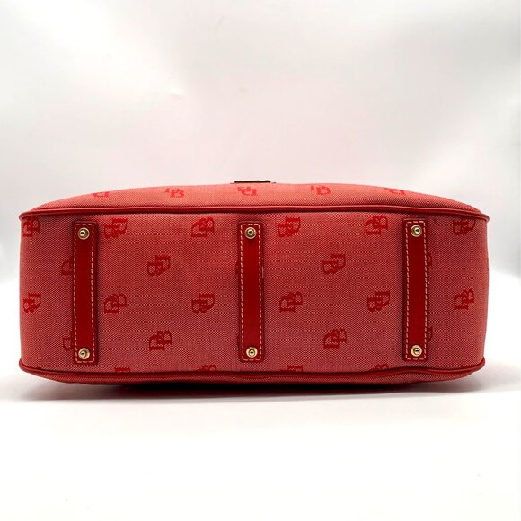 Dooney & Bourke Red Monogram Canvas Leather Trim Large Domed Satchel Bag - Picture 4 of 12